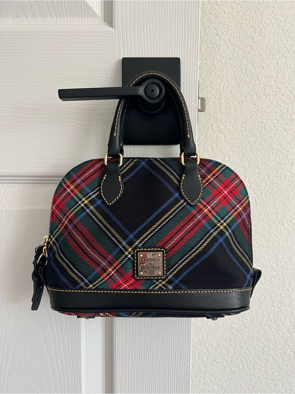 Dooney & Bourke Black Tartan Dome Mini Satchel with Red & Green Plaid